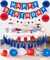 Blue White and Red Birthday Decorations, Patriotic Party Supplies Kit for Men Women Boys Grils, Happy Birthday Banner Paper Pompoms Red Blue Confetti Balloons Star Streamer for 4th of July Baseball